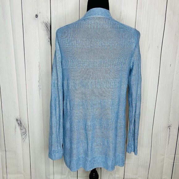 Talbots Womens Sz M Blue 100% Linen Open Front Duster Cardigan Sweater - Picture 11 of 13